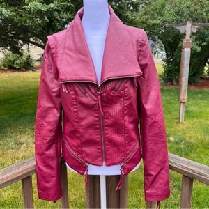 Lulu’s Moto Biker NWT Multi Zippers Jacket Burgundy Wine Vegan Leather Large Y2K